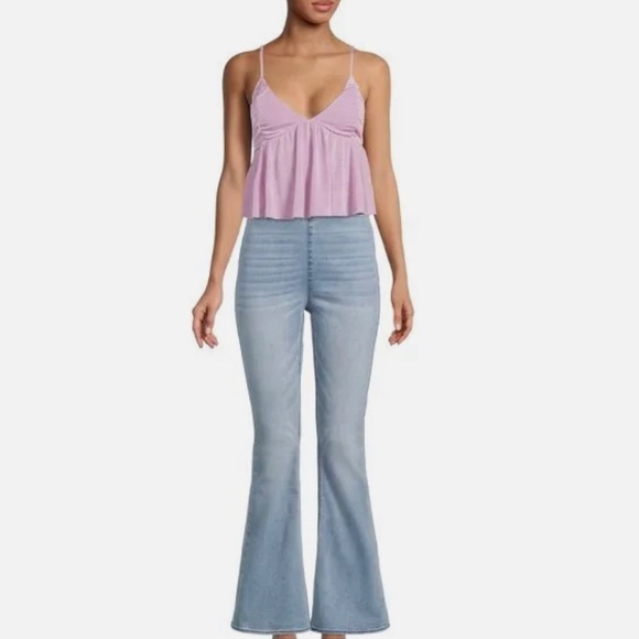 TINSELTOWN Plus Size 1X Light Wash Pull On Flare Hi Rise Jeans Split Hem - Picture 3 of 13